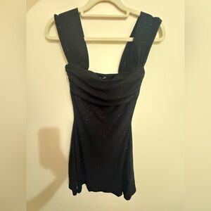 Black Sparkle Draped-Strap Evening Dress